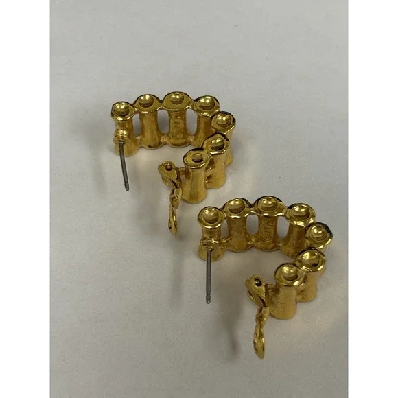 VINTAGE ANNE KLEIN GOLD TONE Pierced Ear Rings W Chain Link Vibe, Marked - Picture 7 of 8